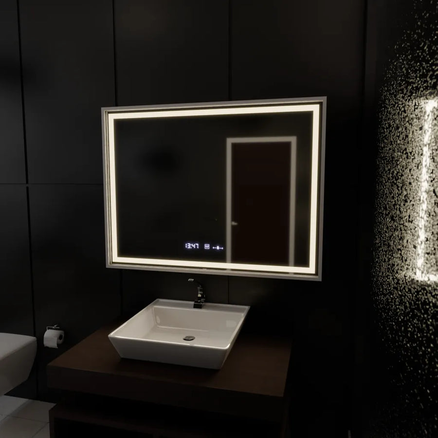 Rectangular LED Mirror, 80x60cm, Verite Imperial Silver Motion Glow Marcello, De-fogging System, Clock & Thermometer, Dimable Mirrors Marcello Default Title Alessandro Design