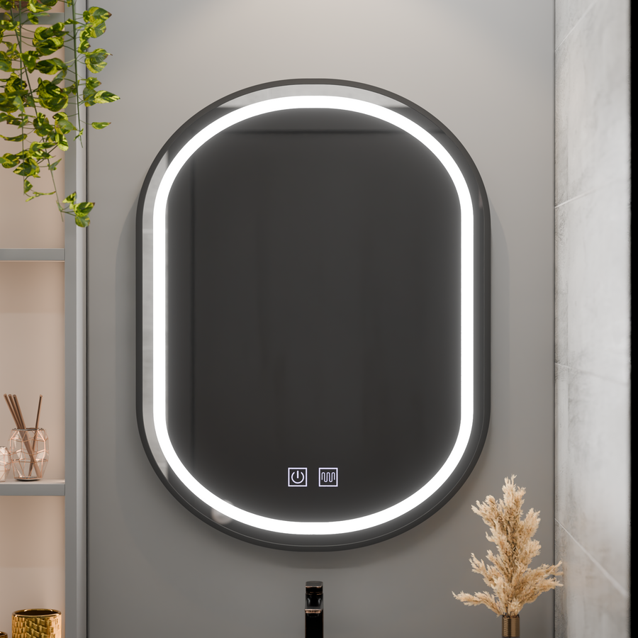 Oval LED Mirror 50x80cm VETRO Touch Dimmable Demister System, Black Frame Korman Mirrors E Default Title Alessandro Design