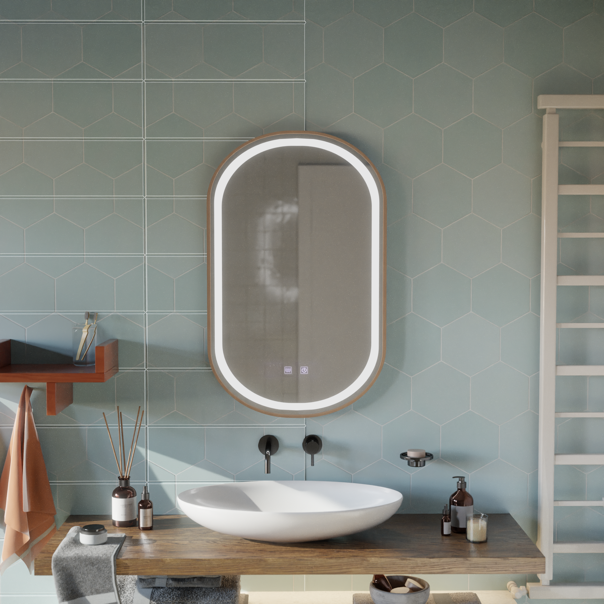 LED Touch Impora Mirror Demist System 50x80 cm Rose Gold Frame Mirrors Korman E Default Title Alessandro Design
