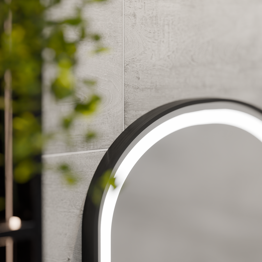 LED Touch Helmut Mirror, Demister System, Clock and Temperature 45x90 cm, Black Frame, Brushed Marcello Funghi Mirrors Korman S Default Title Alessandro Design