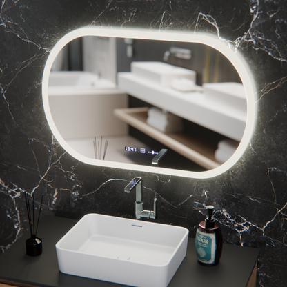 Oval LED Mirror, 80x50cm, Altera Marcello MotionGlow Sensor, De-fogging System, Clock & Thermometer, Dimable Marcello Mirrors Default Title Alessandro Design