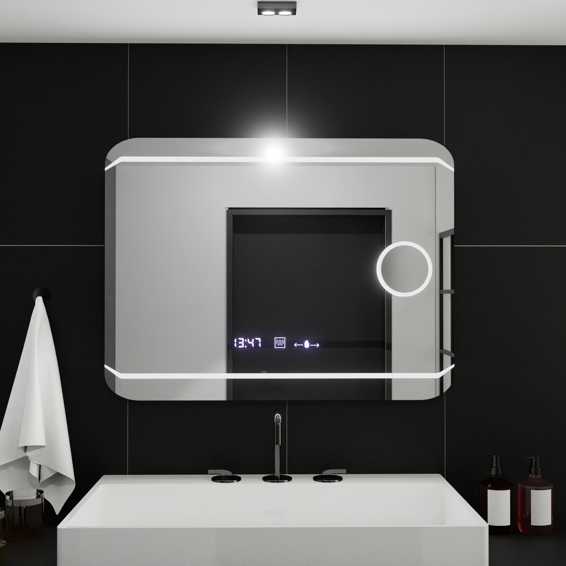 Oglinda LED Rectangulara, 80x60cm, Stile MotionGlow Marcello, Sistem Dezaburire, Ceas & Termometru, Lupa Cosmetica, Dimabila Oglinzi Marcello Default Title Alessandro Design
