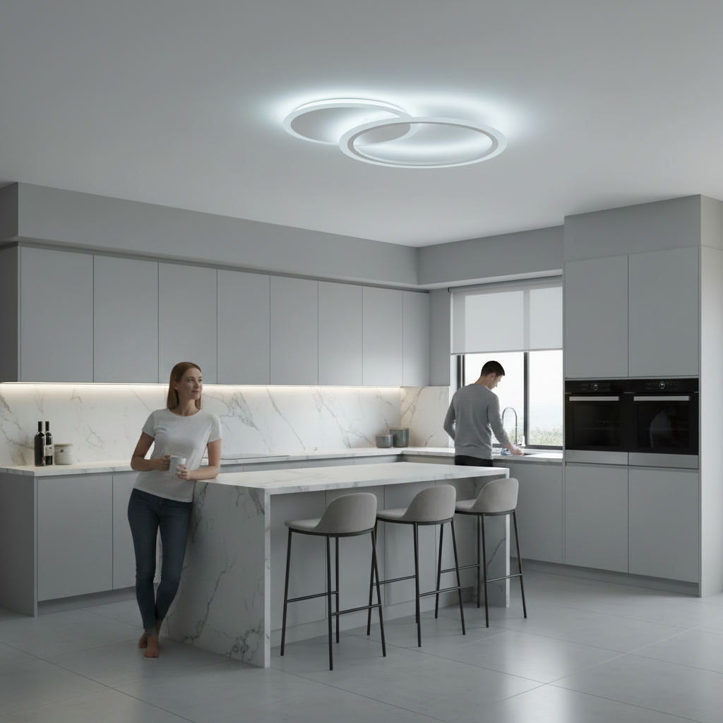 LED chandelier with remote control LUCY 27W, 2 Circles, Cold/Warm/Neutral light, Dimmable, White LED chandelier with remote control Default Title Alessandro Design