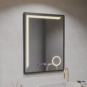 Oglinda LED Senzor MotionGlow Francesca 60x80 cm Lumina Calda/Rece/Neutra Dimabila Rama Negru Brushed Sistem Dezaburire Termometru Ceas Colectia Marcello Funghi Oglinzi Marcello Default Title Alessandro Design