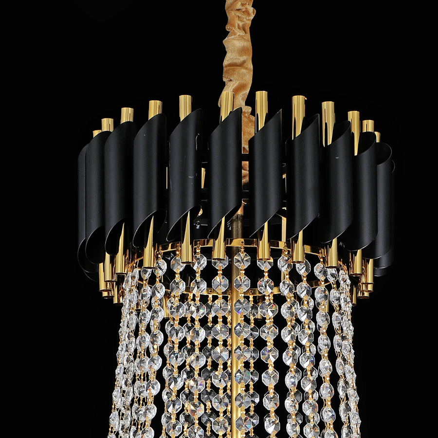 Crystal Chandelier CC900/800X1200, 23xE14, Diameter 80cm, Height 120cm, Shiny Gold and Black, Adjustable Height, Elegant Design Crystal Chandeliers Default Title Alessandro Design