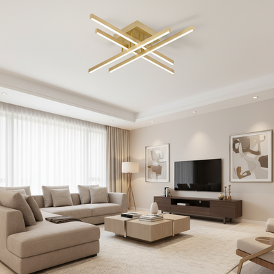LED Chandelier with Remote Control LINEX, 53W, Light 3000K/4000K/6000K, Dimmable, Gold