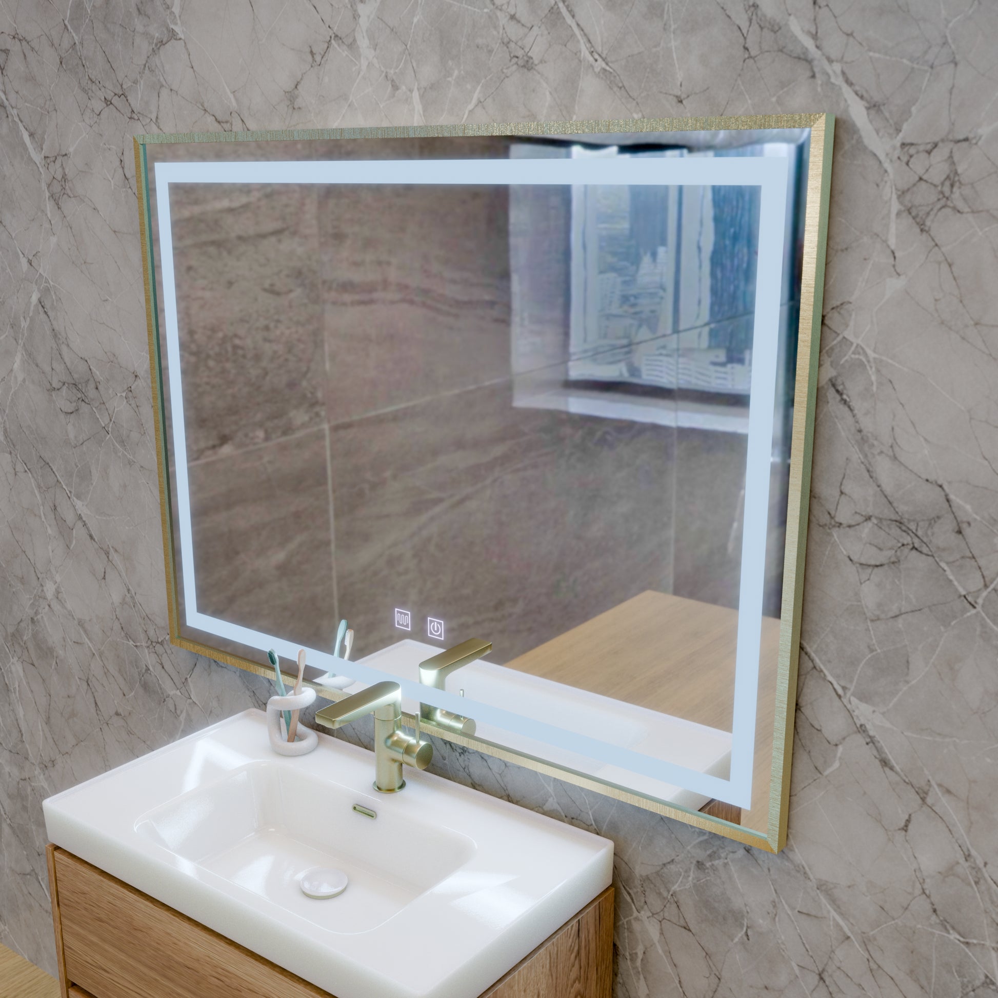 Kariri LED Touch Mirror, 80x60 cm, Demister function, Rose Gold Brushed Frame Mirrors Korman E Default Title Alessandro Design