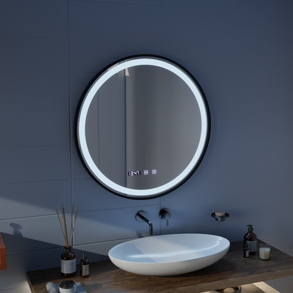 LED Touch Mirror NOVARA De-fogging System, Clock and Temperature 50 cm Black Frame Brushed Mirrors Korman S Default Title Alessandro Design