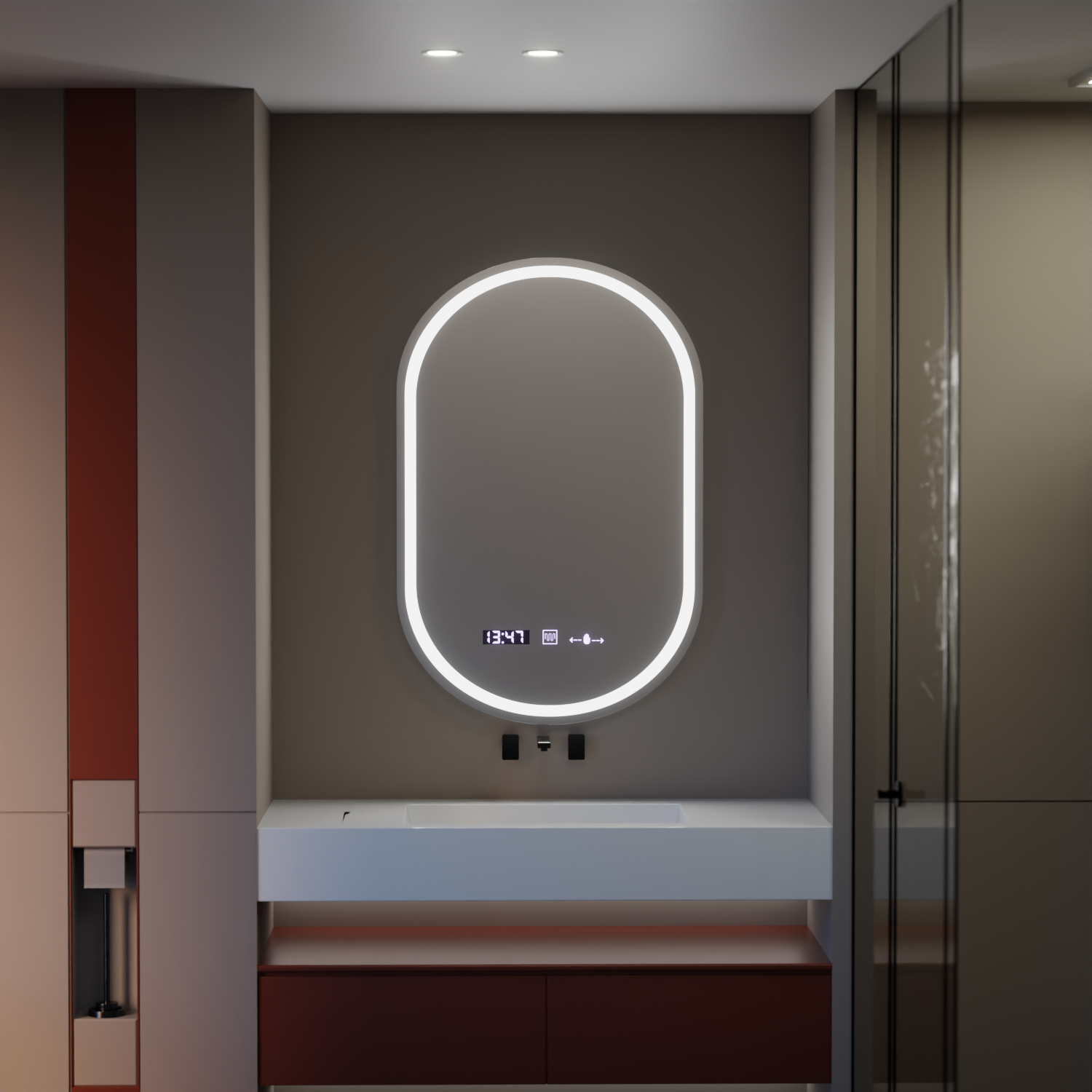 Oval LED mirror, 50x80cm, Eminence MotionGlow Marcello, Demisting System, Clock & Thermometer, Dimable Mirrors Marcello Default Title Alessandro Design