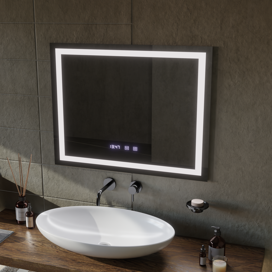 LED Touch MODENA Mirror De-fogging System, Clock and Temperature 80x60 cm Mirrors Korman S Default Title Alessandro Design