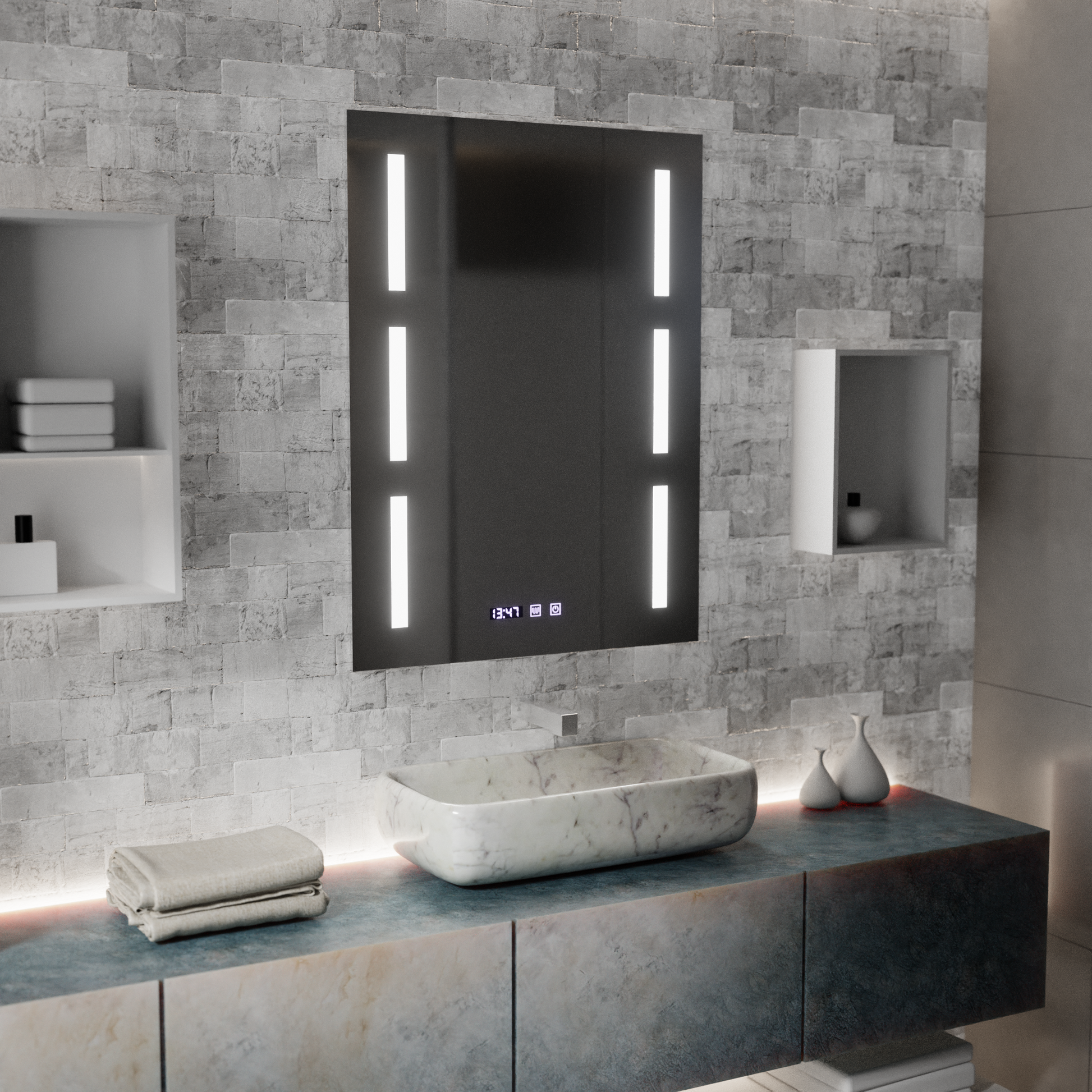 Mirror LED Touch Erich S86/60X80 Defogging System, Clock and Temperature 60x80 cm Mirrors Korman S Default Title Alessandro Design
