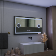 LED mirror MotionGlow Domingo sensor with defogging function Thermometer Clock 120x65 cm Dimmable Cold/Warm/Neutral Light, Brushed Black Frame, Marcello Funghi collection Marcello Mirrors Default Title Alessandro Design