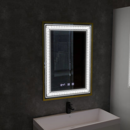 Mirror LED Touch Bruno Demister System, Clock and Temperature 60x80 cm Brushed Gold Frame, S84/60X80 Mirrors Korman S Default Title Alessandro Design