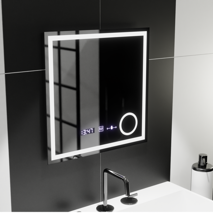 Rectangular LED Mirror, 60x60cm, Souverain MotionGlow Marcello, De-fogging System, Clock & Thermometer, Cosmetic Magnifier, Dimable Marcello Mirrors Default Title Alessandro Design