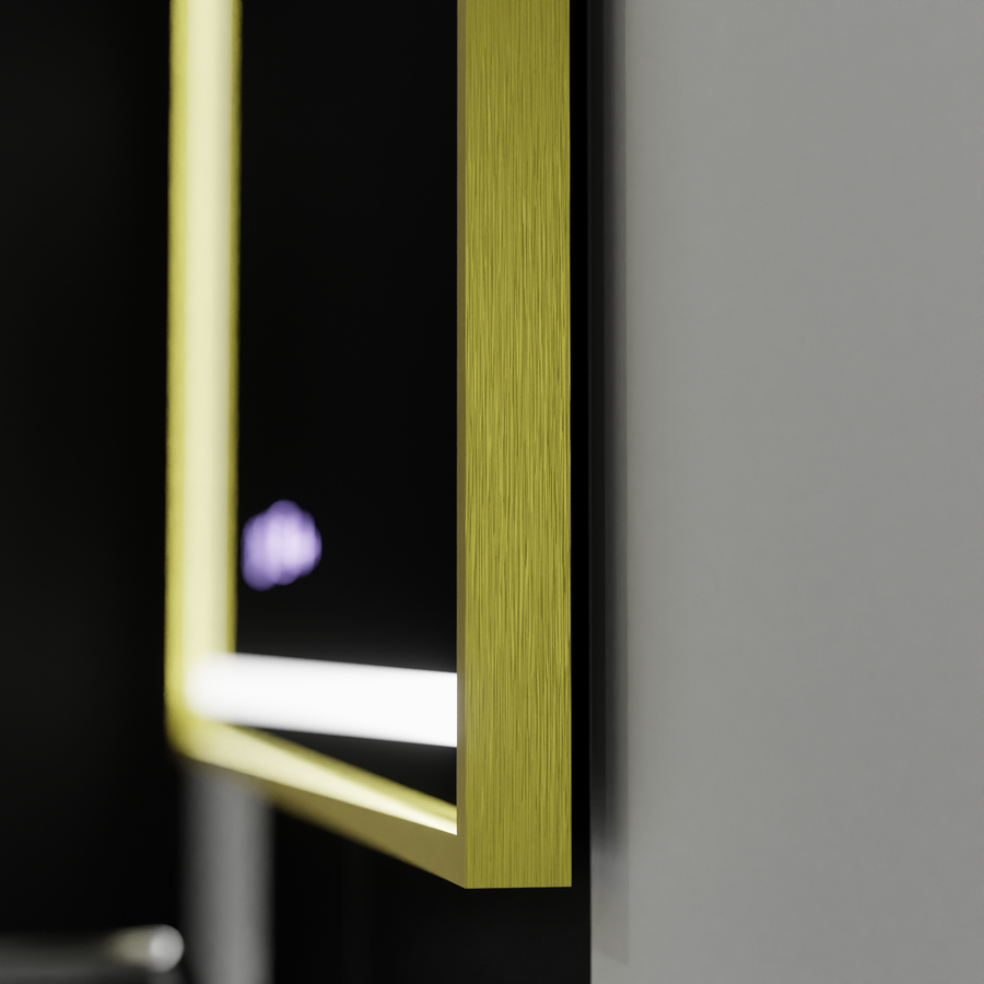 Rectangular LED Mirror, 100x65cm, Verite Royale Gold Motion Glow Marcello, Demisting System, Clock & Thermometer, Dimable Mirrors Marcello Default Title Alessandro Design