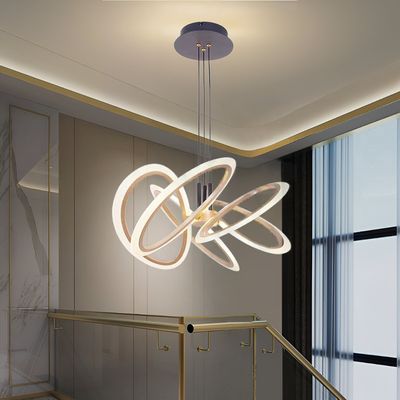 Suspended LED chandelier with remote control RIMINI 86W, 5 Elements, Cold/Warm/Neutral light, Dimmable, Gold