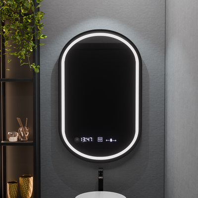 Oval LED mirror, 50x90cm, Alessia MotionGlow Marcello, Demister System, Clock & Thermometer, Dimmable