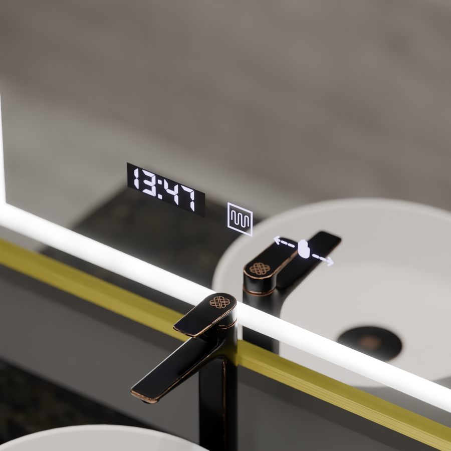 Rectangular LED Mirror, 75x90cm, Verite Royale Gold MotionGlow Marcello, De-fogging System, Clock & Thermometer, Dimable Mirrors Marcello Default Title Alessandro Design
