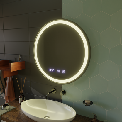 LED Touch Mirror NOVARA Demister System, Clock and Temperature 90 cm Black Frame Brushed Mirrors Korman S Default Title Alessandro Design