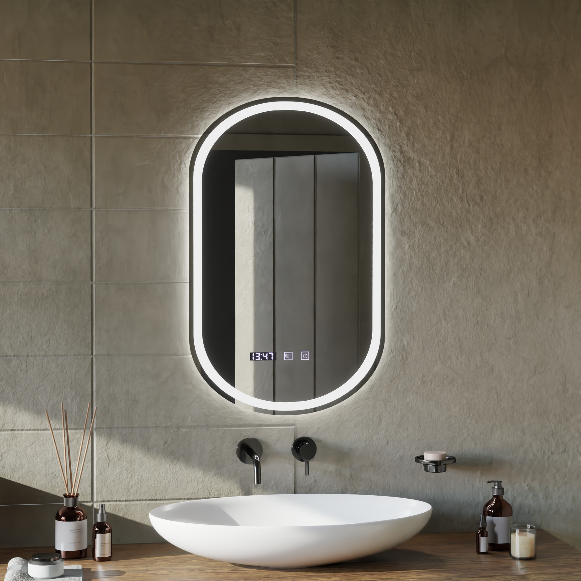 LED Touch Mirror ONIRA Defog System, Clock and Temperature 50x80 cm Mirrors Korman S Default Title Alessandro Design