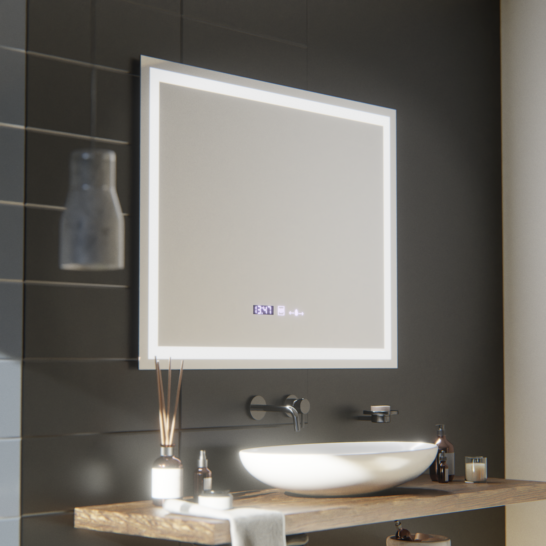 Rectangular LED Mirror, 100x75cm, Verite MotionGlow Marcello, De-fogging System, Clock & Thermometer, Dimable Marcello Mirrors Default Title Alessandro Design
