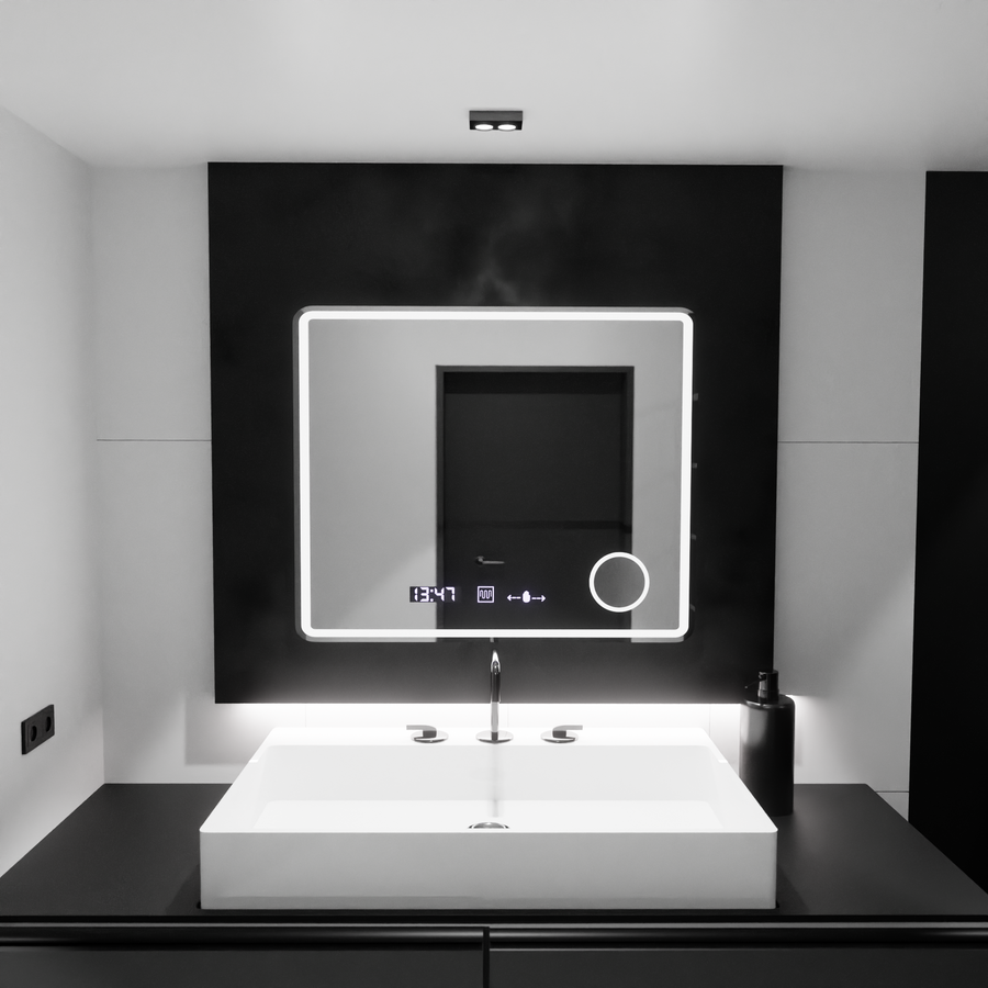 Rectangular LED Mirror, 80x60cm, Riflesso MotionGlow Marcello, De-fogging System, Clock & Thermometer, Cosmetic Magnifier, Dimable Marcello Mirrors Default Title Alessandro Design