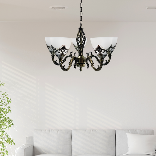 Rustic Chandelier COTTAGE, 5XE27, Antique Bronze, Metal and Glass Classic Candelabra Default Title Alessandro Design