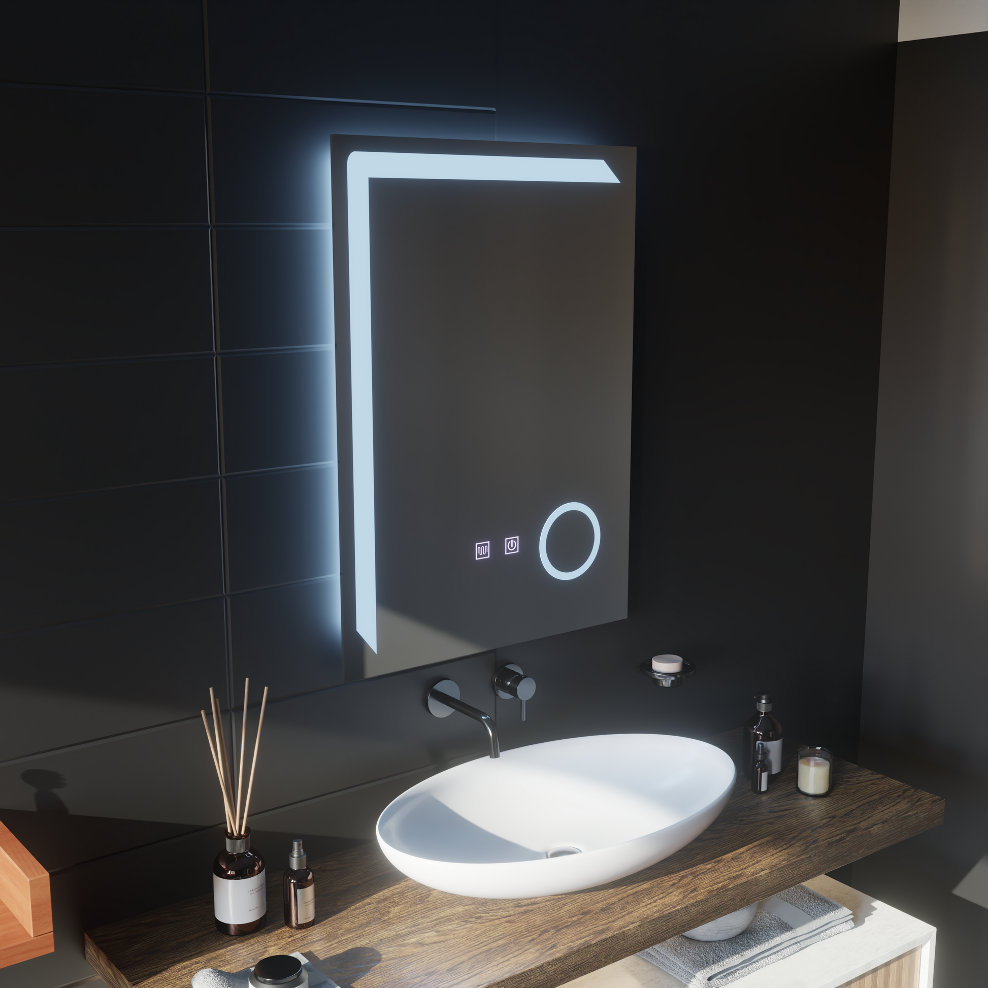 Rectangular LED Mirror, 60x80cm, Linea Touch, Demister System, Dimmable Mirrors Korman E Default Title Alessandro Design