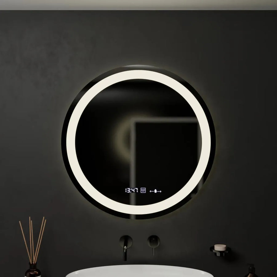 Round LED Mirror, 60cm, Celeste MotionGlow Marcello, Demister System, Clock & Thermometer, Dimmable, Warm Neutral Cold Light 3000K/4000K/6000K Marcello Mirrors Default Title Alessandro Design