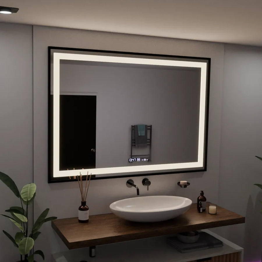Rectangular LED Mirror, 100x65cm, Verite Majeste Noir Motion Glow Marcello, De-fogging System, Clock & Thermometer, Dimable Mirrors Marcello Default Title Alessandro Design