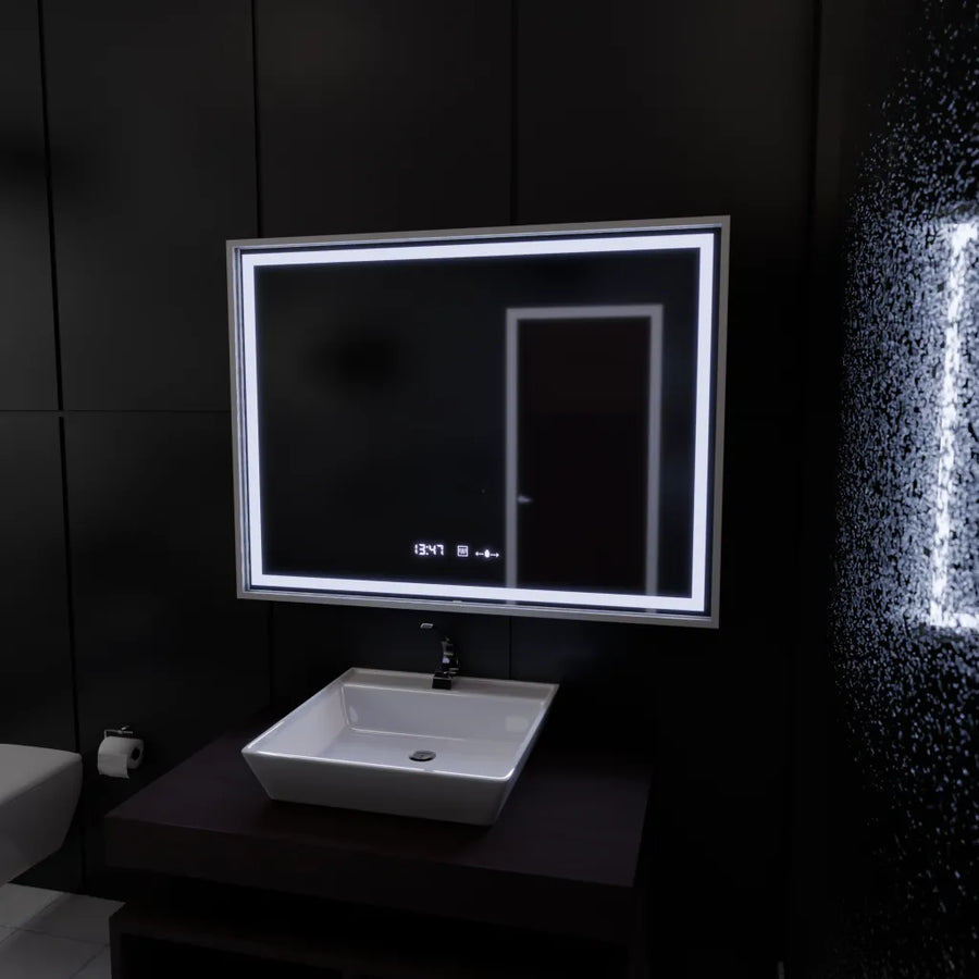 Rectangular LED Mirror, 120x80cm, Verite Imperial Silver Motion Glow Marcello, De-fogging System, Clock & Thermometer, Dimable Mirrors Marcello Default Title Alessandro Design