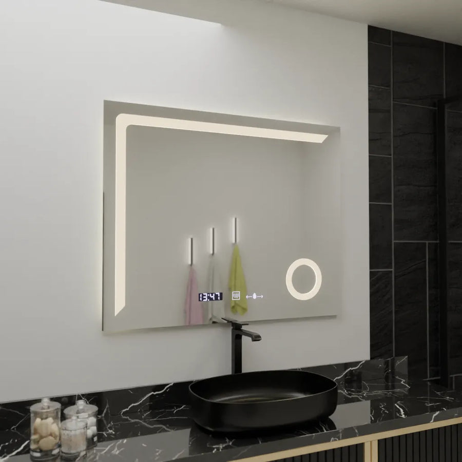 Rectangular LED Mirror, 100x80cm, Precision MotionGlow Marcello, De-fogging System, Clock & Thermometer, Cosmetic Magnifier, Dimable Mirrors Marcello Default Title Alessandro Design