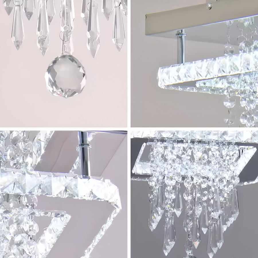 Alberico Square LED Chandelier, 17W, Cold/Warm/Neutral Light, Crystal, Glossy Chrome Modern Chandeliers Default Title Alessandro Design