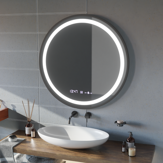 Oglinda LED Rotunda, 100cm, Celeste Majesté Noir MotionGlow Marcello, Sistem Dezaburire, Ceas & Termometru, Dimabila Oglinzi Marcello Default Title Alessandro Design