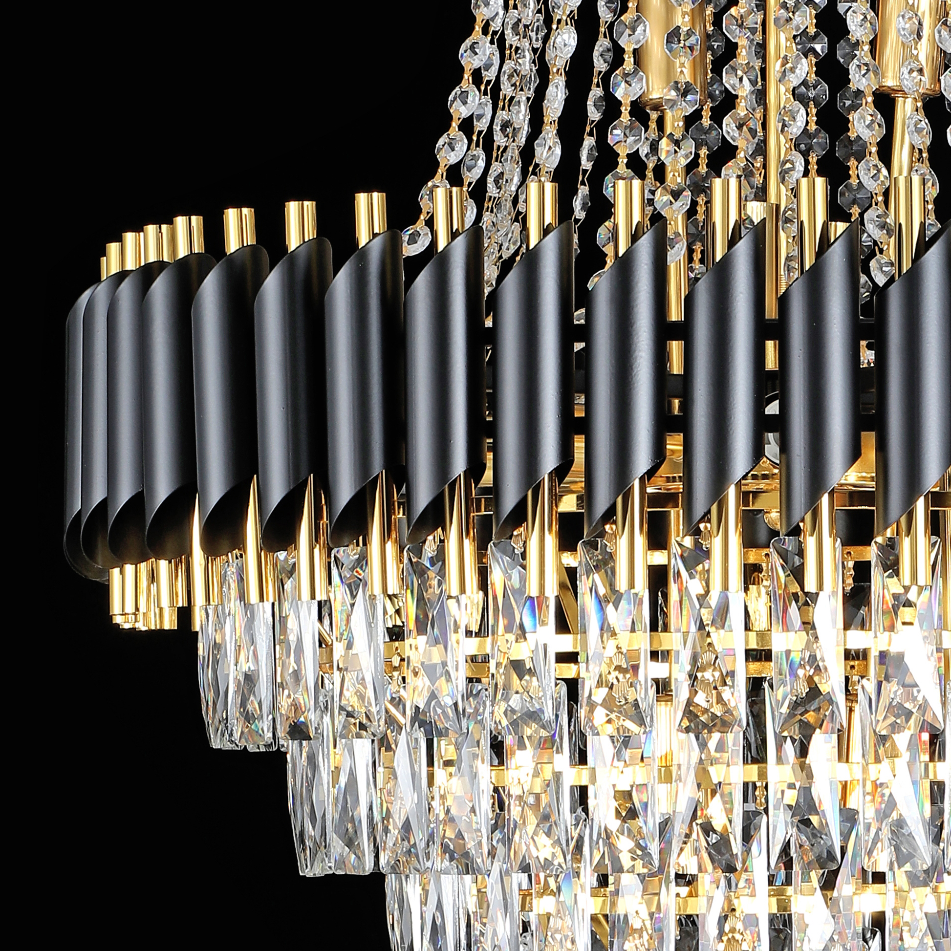Crystal Chandelier CC900/800X1200, 23xE14, Diameter 80cm, Height 120cm, Shiny Gold and Black, Adjustable Height, Elegant Design Crystal Chandeliers Default Title Alessandro Design