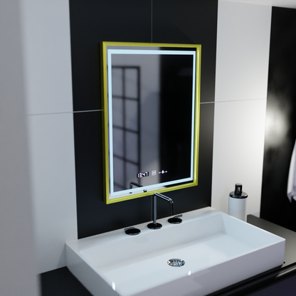 Rectangular LED Mirror, 50x70cm, Verite Royale Gold Motion Glow Marcello, De-fogging System, Clock & Thermometer, Dimable Mirrors Marcello Default Title Alessandro Design