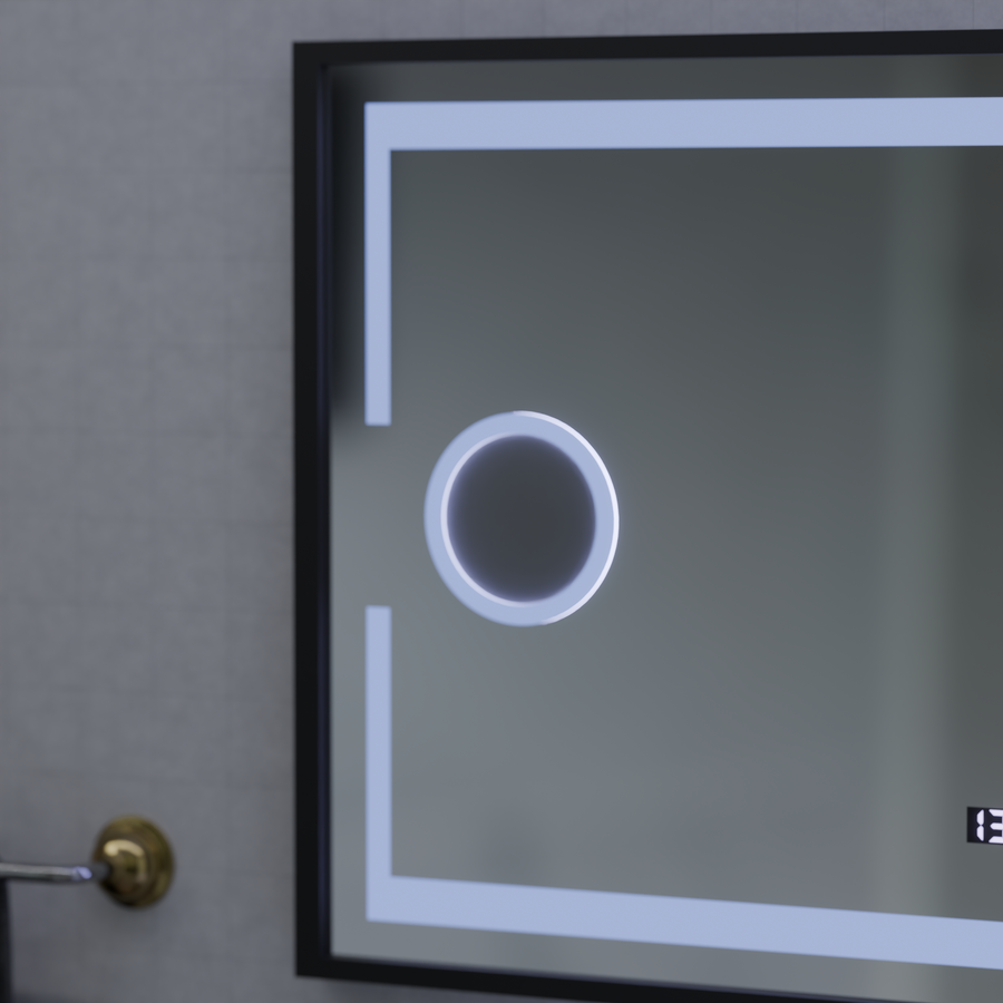 LED mirror MotionGlow Domingo sensor with defogging function Thermometer Clock 120x65 cm Dimmable Cold/Warm/Neutral Light, Brushed Black Frame, Marcello Funghi collection Marcello Mirrors Default Title Alessandro Design