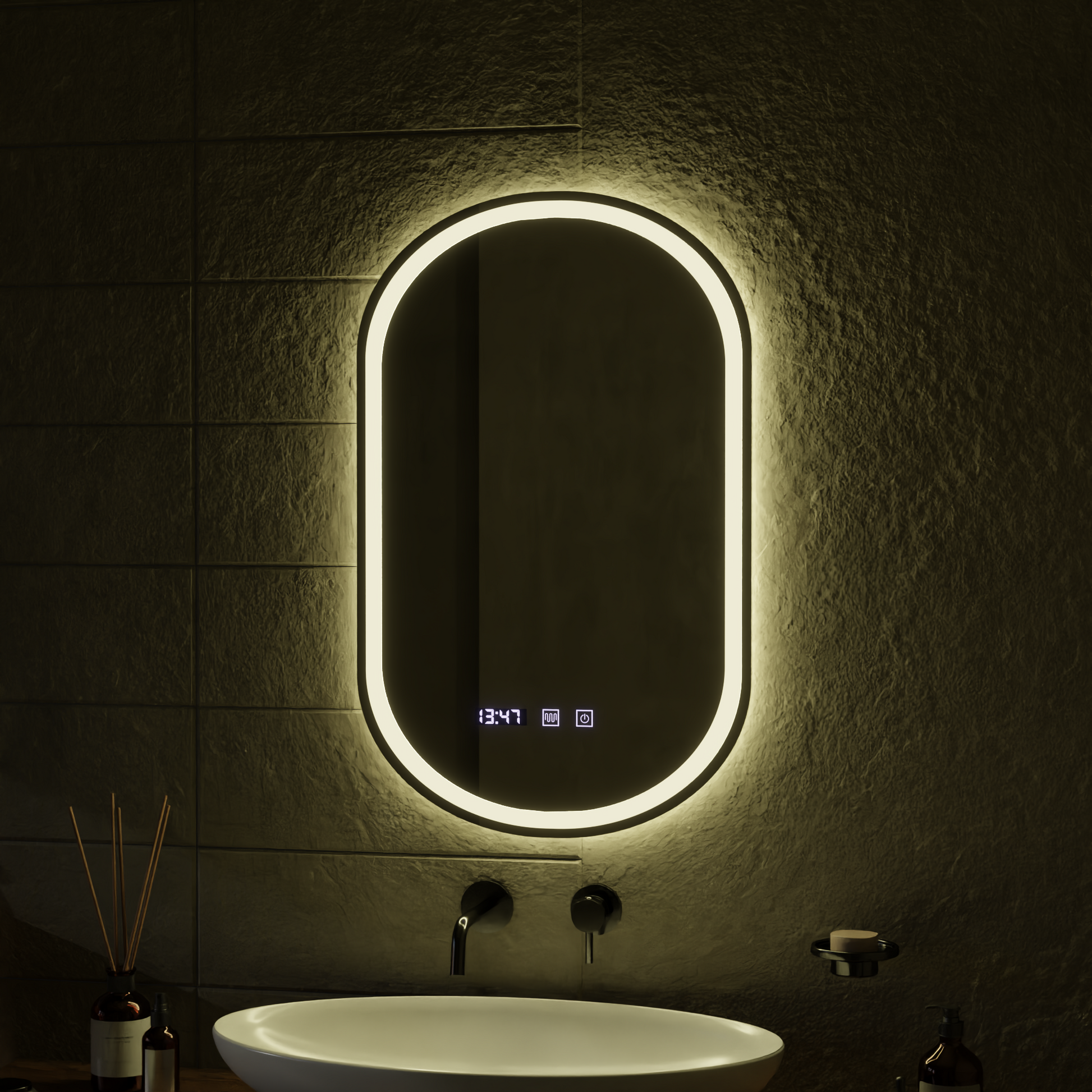 LED Touch Mirror ONIRA Defog System, Clock and Temperature 50x80 cm Mirrors Korman S Default Title Alessandro Design