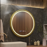 LUSSO LED Touch Mirror, Defog System, Clock and Temperature, Diameter 60cm, Brushed Gold Frame, Neutral Warm Light 3000K/4500K/6000K, Dimmable