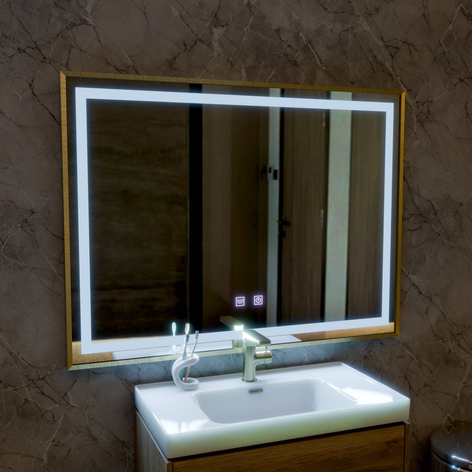 Kariri LED Touch Mirror, 80x60 cm, Demister function, Rose Gold Brushed Frame Mirrors Korman E Default Title Alessandro Design