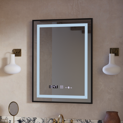 Rectangular LED Mirror, 50x70cm, Verite Majeste Noir Motion Glow Marcello, De-fogging System, Clock & Thermometer, Dimable Mirrors Marcello Default Title Alessandro Design