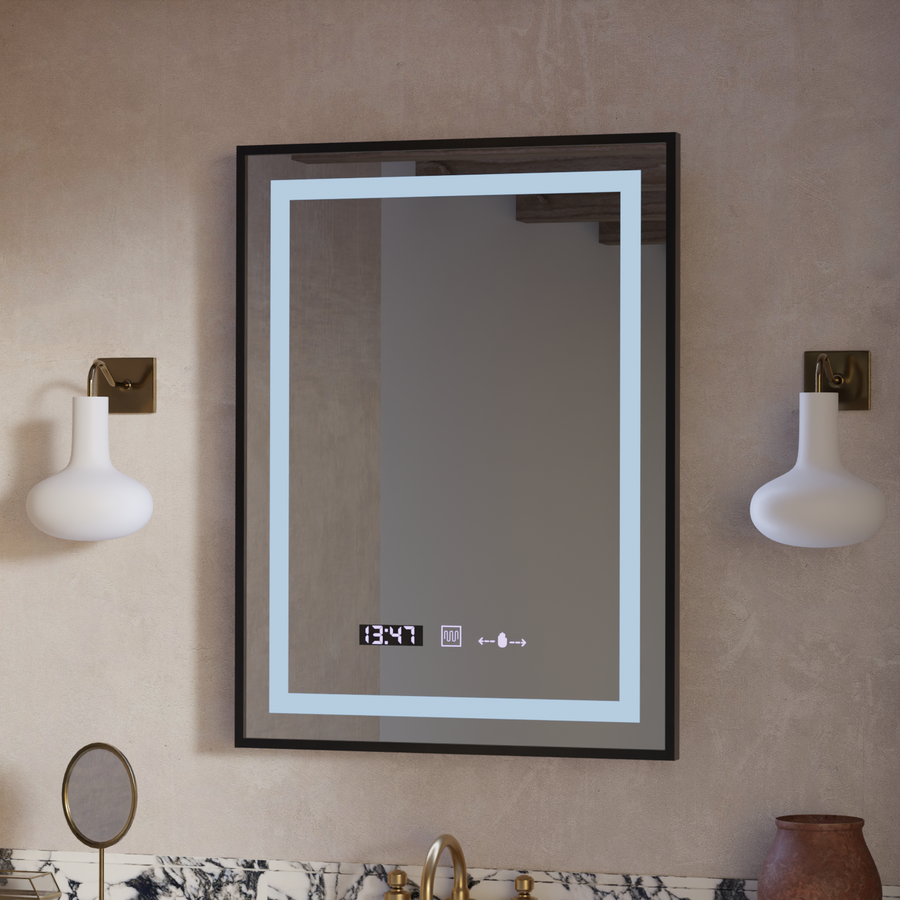 Rectangular LED Mirror, 50x70cm, Verite Majeste Noir Motion Glow Marcello, De-fogging System, Clock & Thermometer, Dimable Mirrors Marcello Default Title Alessandro Design
