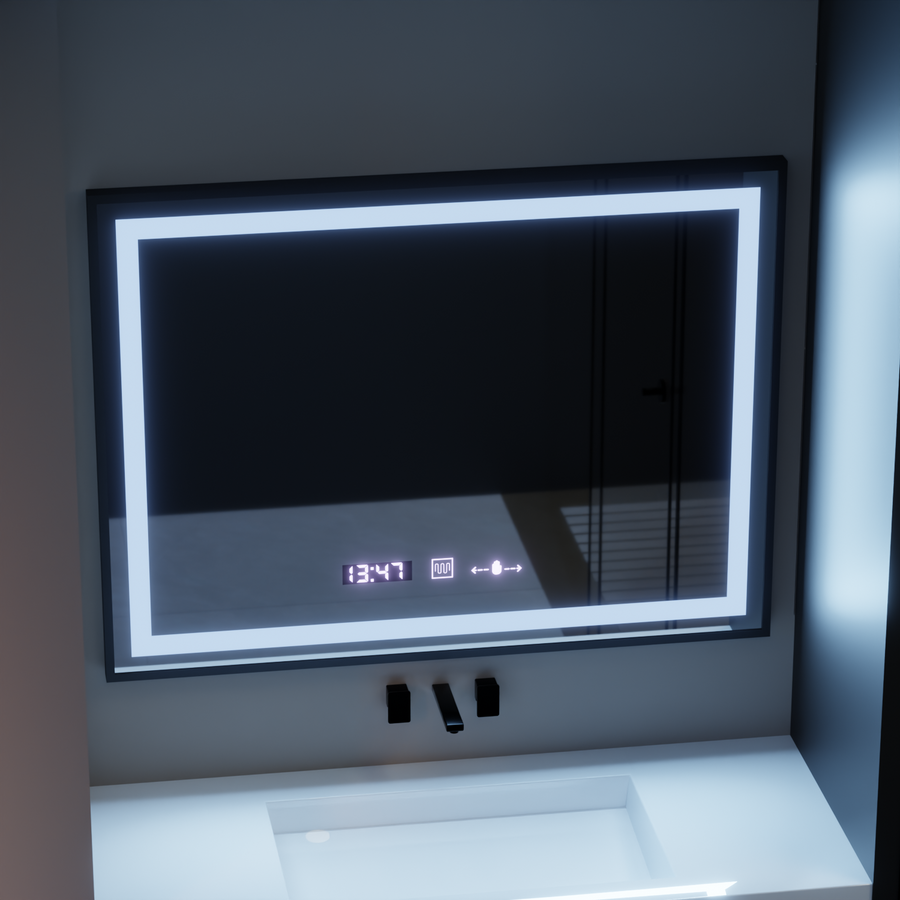 Rectangular LED Mirror, 80x60cm, Verite Majeste Noir Motion Glow Marcello, De-fogging System, Clock & Thermometer, Dimable Mirrors Marcello Default Title Alessandro Design