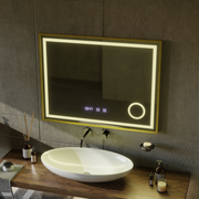 LED Touch CLARUS Mirror De-fogging System, Clock and Temperature 80x60 cm Gold Frame Brushed Cosmetic Magnifier Mirrors Korman S Default Title Alessandro Design