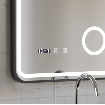 Ulrich LED Touch Mirror De-fogging System, Clock and Temperature 75x90 cm Black Frame Brushed Cosmetic Magnifier Mirrors Korman S Default Title Alessandro Design