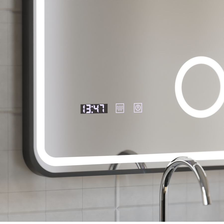 Ulrich LED Touch Mirror De-fogging System, Clock and Temperature 75x90 cm Black Frame Brushed Cosmetic Magnifier Mirrors Korman S Default Title Alessandro Design