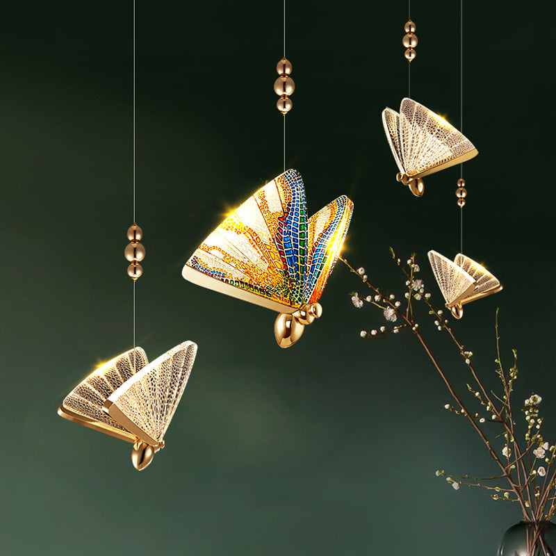 Acrylic Butterfly LED Pendant Light 9W, Warm/Neutral/Cool Light 3000K/4000K/6000K, Gold, Metal and Acrylic, Height Adjustable LED Chandeliers Default Title Alessandro Design
