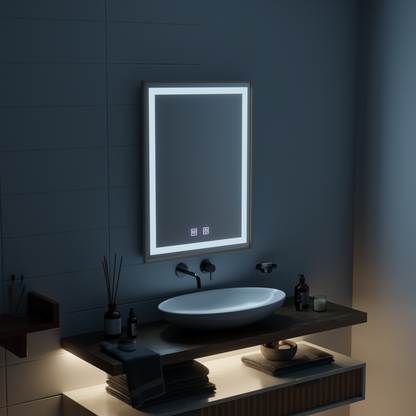 Kariri LED Touch Mirror, 60x80 cm, Demister function, Gold Rose Brushed Frame Mirrors Korman E Default Title Alessandro Design