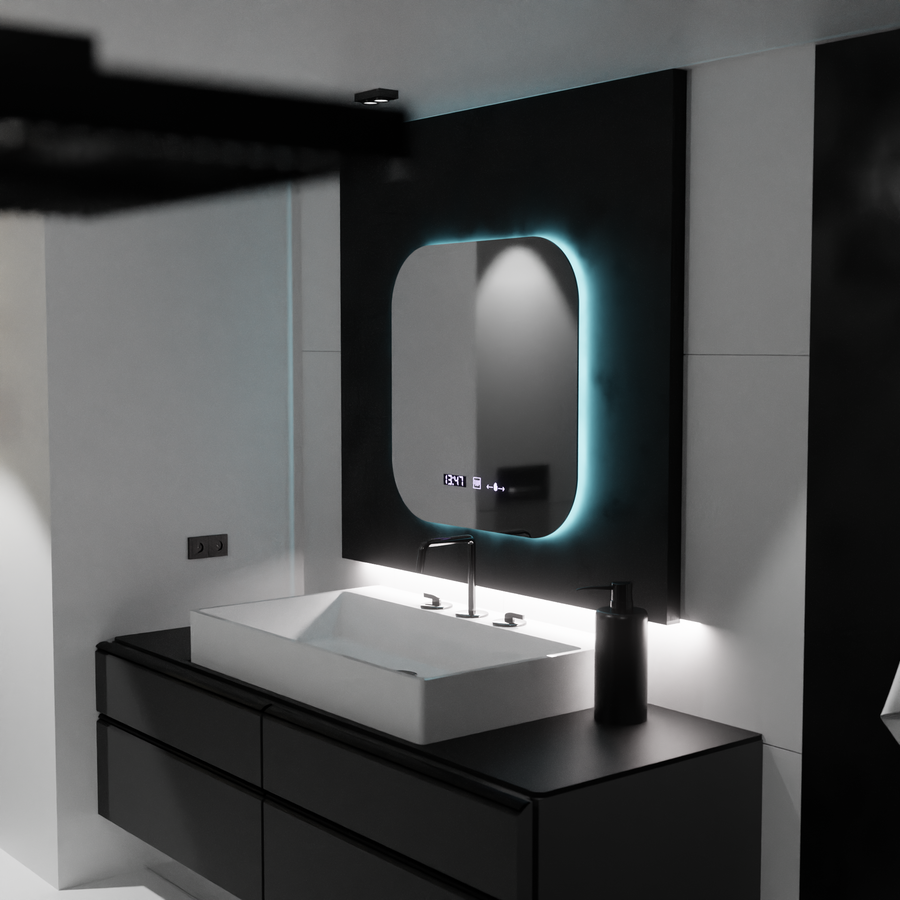 Rectangular LED mirror 60x60 Aura Riflesso Puro MotionGlow Marcello, Demisting System, Thermometer and Clock, Dimable Mirrors Marcello Default Title Alessandro Design