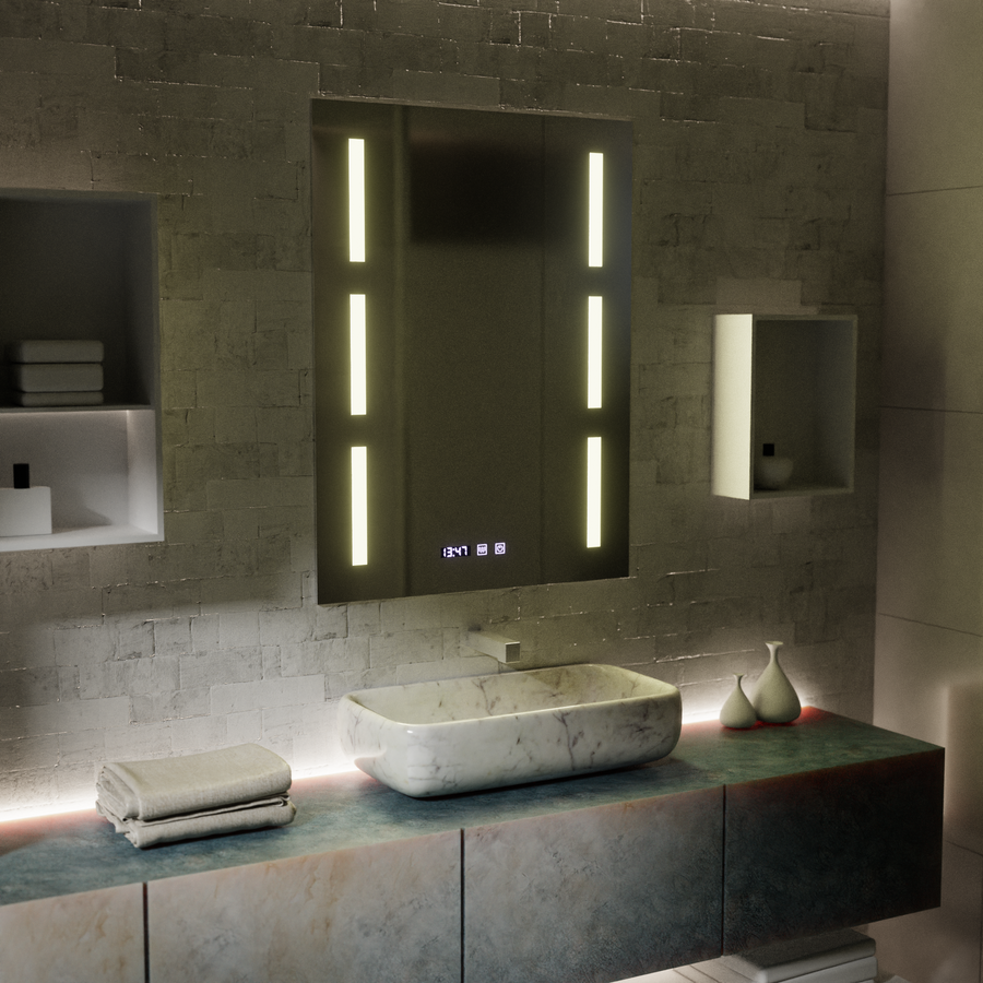 Mirror LED Touch Erich S86/60X80 Defogging System, Clock and Temperature 60x80 cm Mirrors Korman S Default Title Alessandro Design